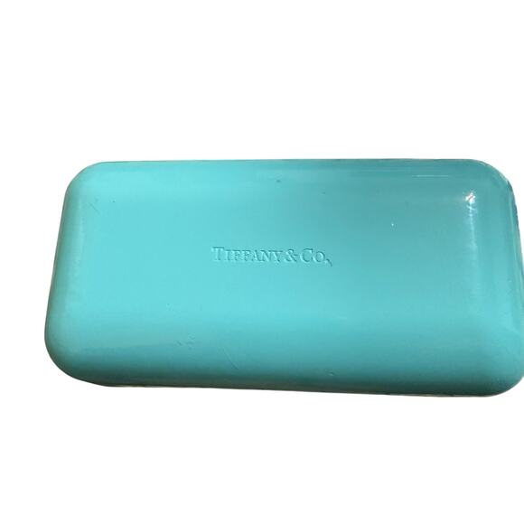 Tiffany & Co. Turquoise Blue Hard Clam Shell Flip Eyeglass Case and Cloth - Picture 1 of 13
